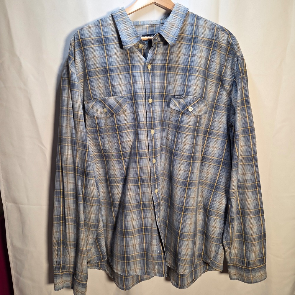 Classic XL‎ Aeropostale Men's Blue Gray Yellow Plaid Button Down Shirt Cotton LS